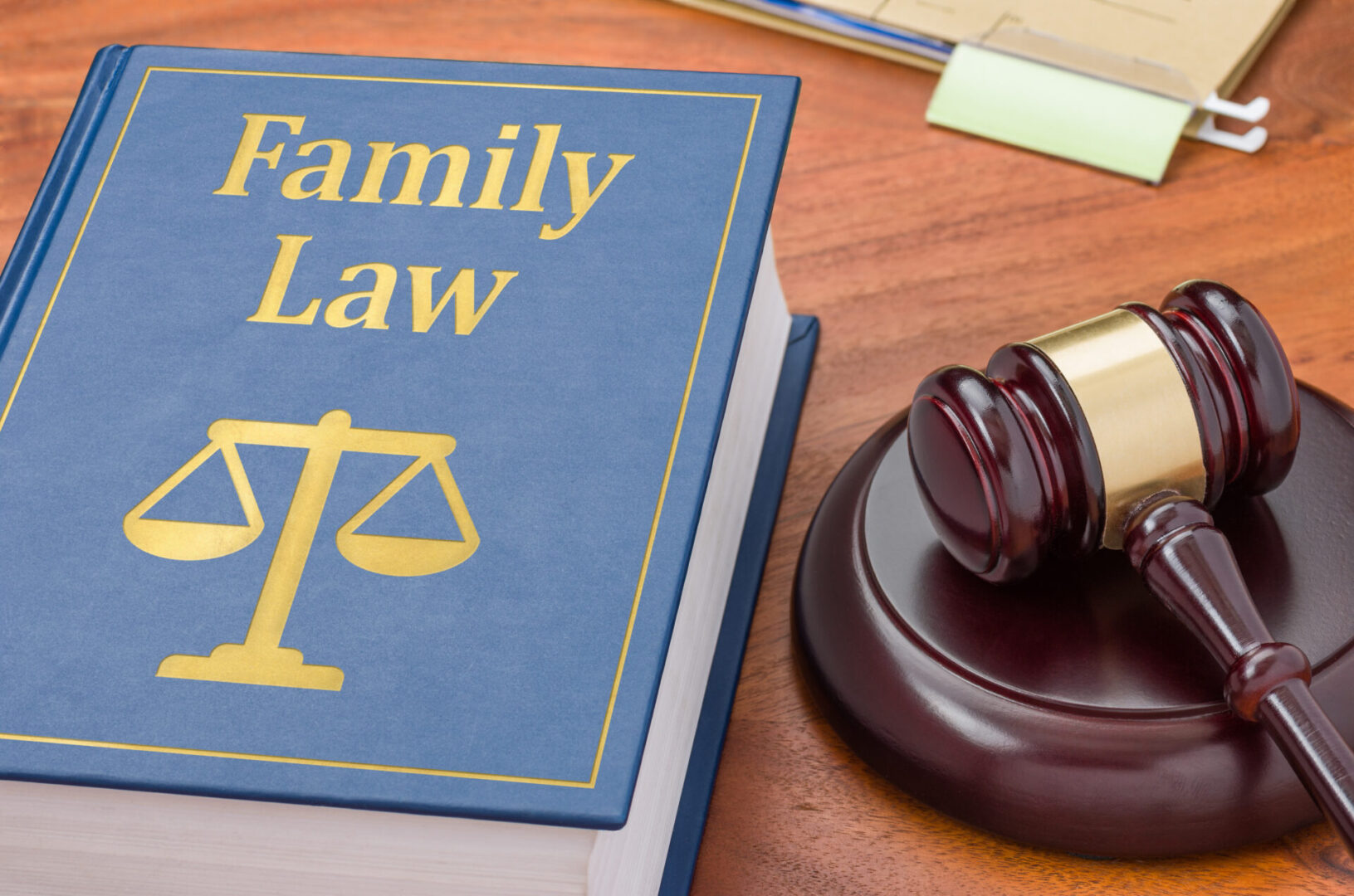 Family law book and judge's gavel